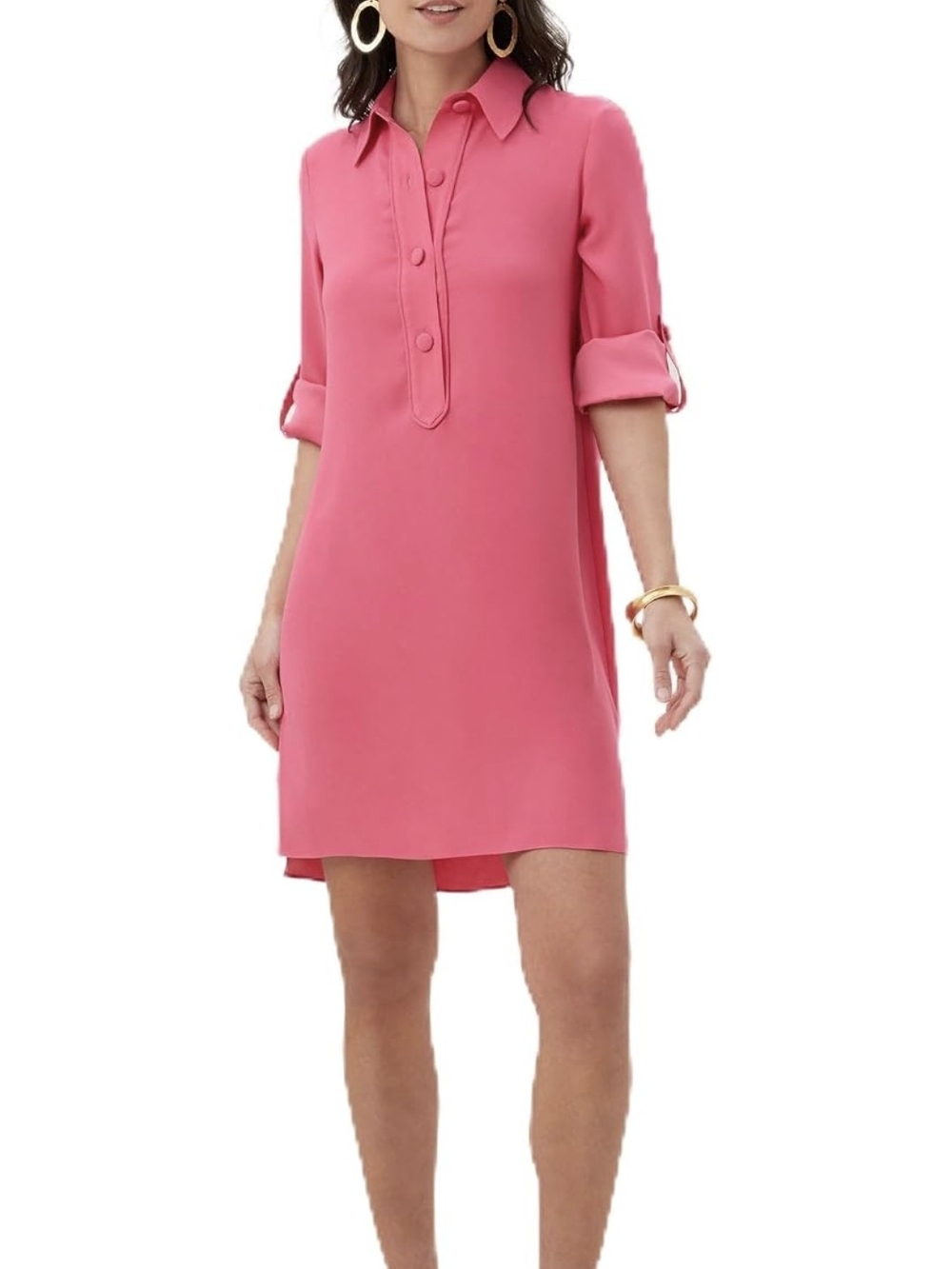 Trina Turk Pink Rolled-Sleeve Shirt Dress